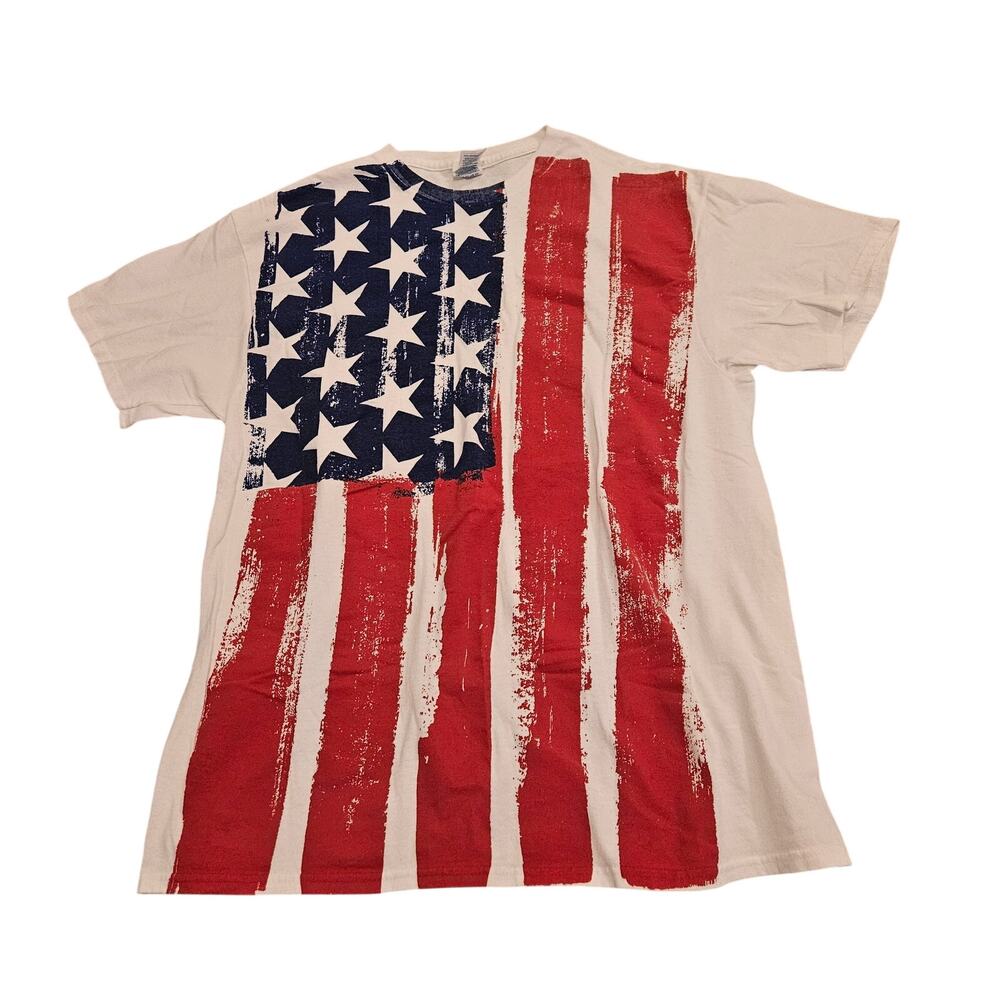 Delta Pro Weight American Flag T-Shirt USA Graphic Tee Red White Blue Size Large